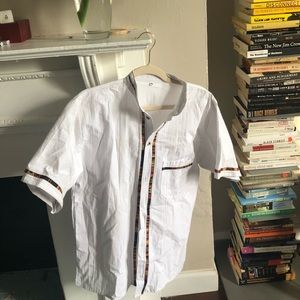 White Button Down with African Print Lining